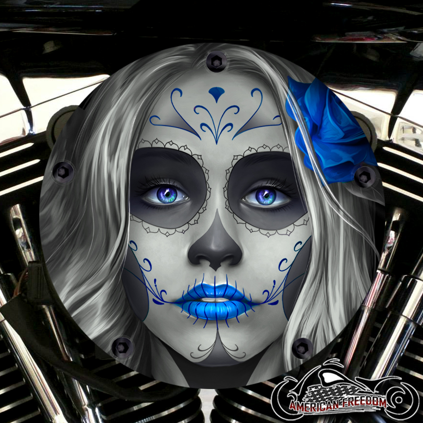 Harley Davidson High Flow Air Cleaner Cover - Sugar Skull Blue